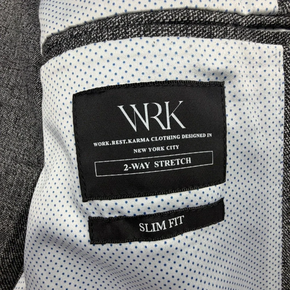 W.R.K Slim Fit Grey Textured 2-Way Stretch Blazer Sport Coat Mens 40 R